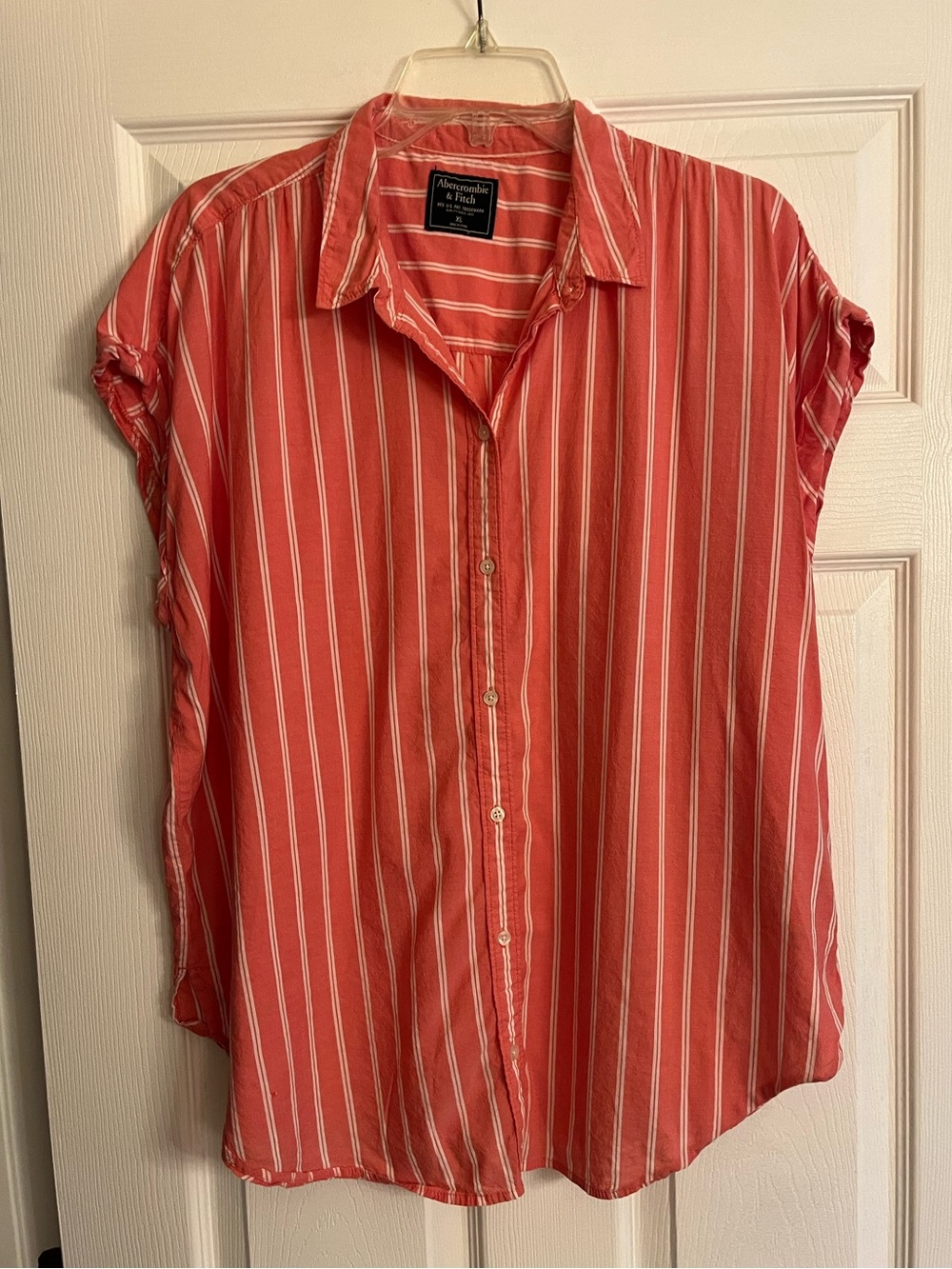Abercrombie & Fitch Red and White Striped Button-Down Shirt